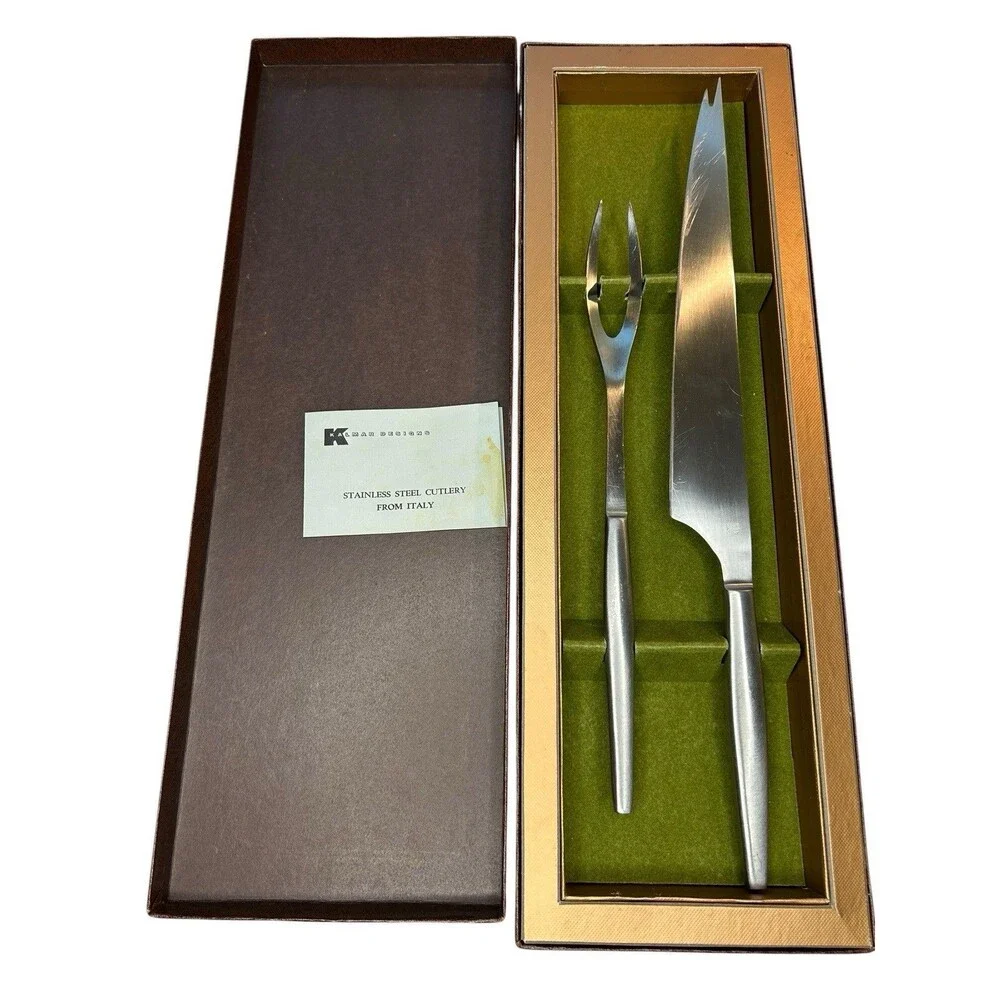 Vintage Kalmar Designs Stainless Steel 2-Piece Carving Set Italy 16